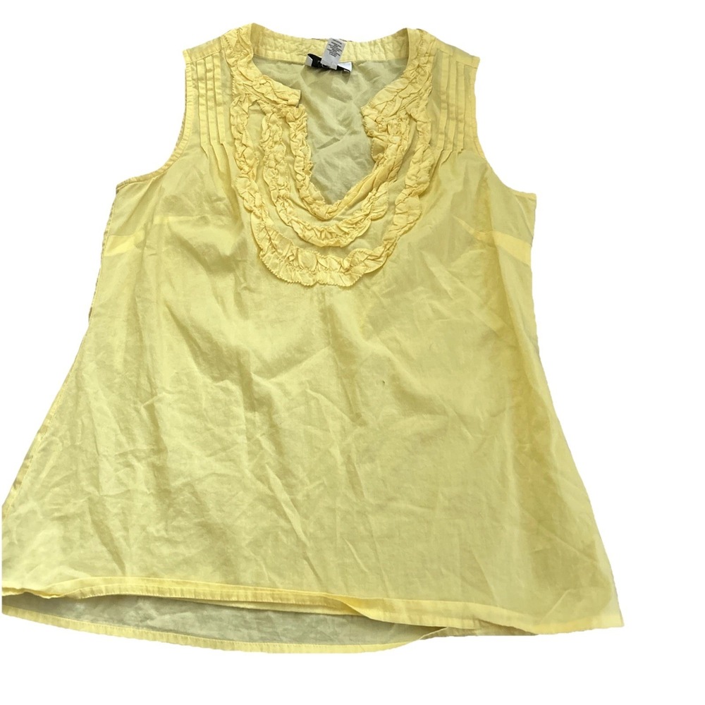 Ann Taylor Loft Yellow Cotton Sleeveless Top Size S Ruffled Neckline Pleated